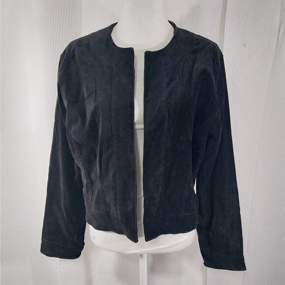 CHICO'S LUXE BLACK VELVETEEN CROPPED & TAILORED OPEN FRONT JACKET! SZ L - Picture 3 of 8